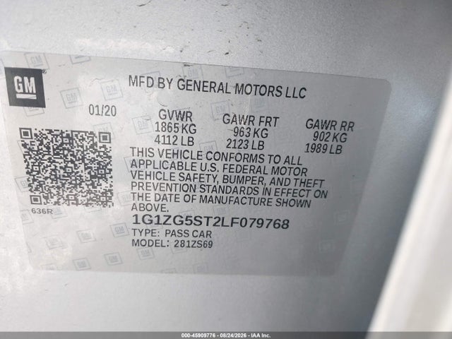 Продаж на аукціоні авто 2020 Chevrolet Malibu Fwd Rs, vin: 1G1ZG5ST2LF079768, номер лоту: 45909776