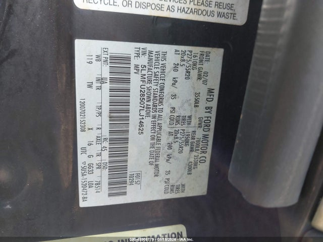 2007 Lincoln Navigator Ultimate მანქანა იყიდება აუქციონზე, vin: 5LMFU28507LJ14625, აუქციონის ნომერი: 45909779