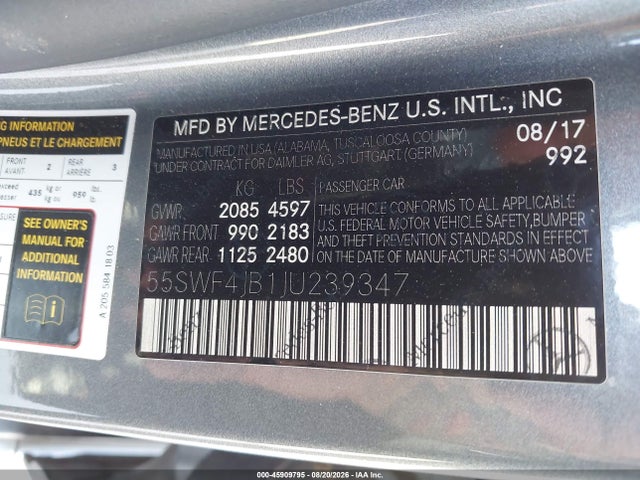 55SWF4JB1JU239347 Mercedes-Benz C 300