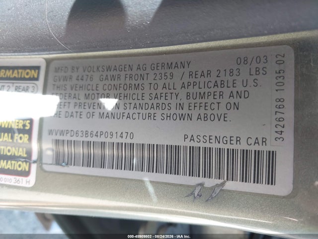 45909802 :رقم المزاد ، WVWPD63B64P091470 vin ، 2004 Volkswagen Passat Gls مزاد بيع