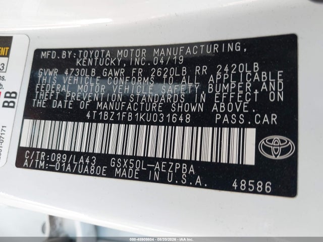 Продаж на аукціоні авто 2019 Toyota Avalon Limited, vin: 4T1BZ1FB1KU031648, номер лоту: 45909804