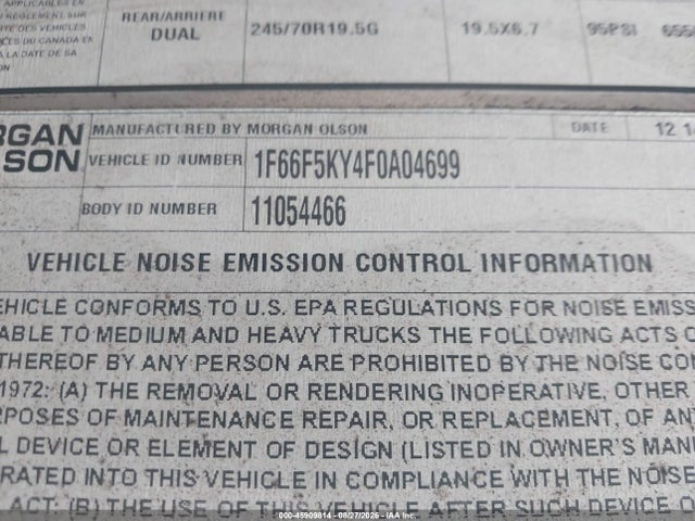 Продажа на аукционе авто 2015 Ford F-59 Commercial Stripped, vin: 1F66F5KY4F0A04699, номер лота: 45909814