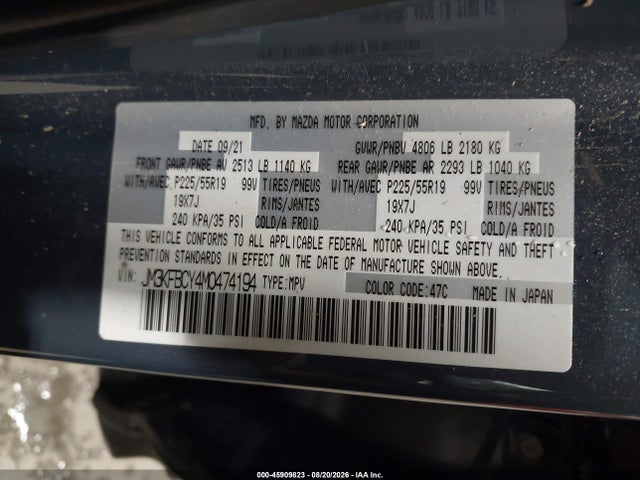 45909823 :رقم المزاد ، JM3KFBCY4M0474194 vin ، 2021 Mazda Cx-5 Carbon Edition Turbo مزاد بيع