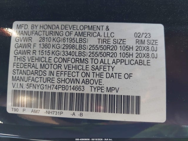 Honda Pilot Awd Touring 2023 5FNYG1H74PB014663 Image 9