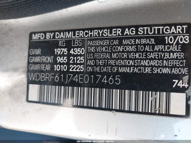 Продаж на аукціоні авто 2004 Mercedes-benz C 240, vin: WDBRF61J74E017465, номер лоту: 45909886