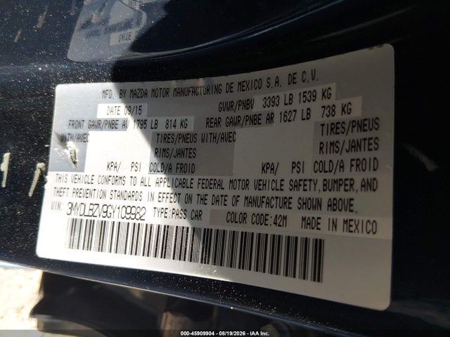 45909904 :رقم المزاد ، 3MYDLBZV9GY109982 vin ، 2016 Scion Ia مزاد بيع