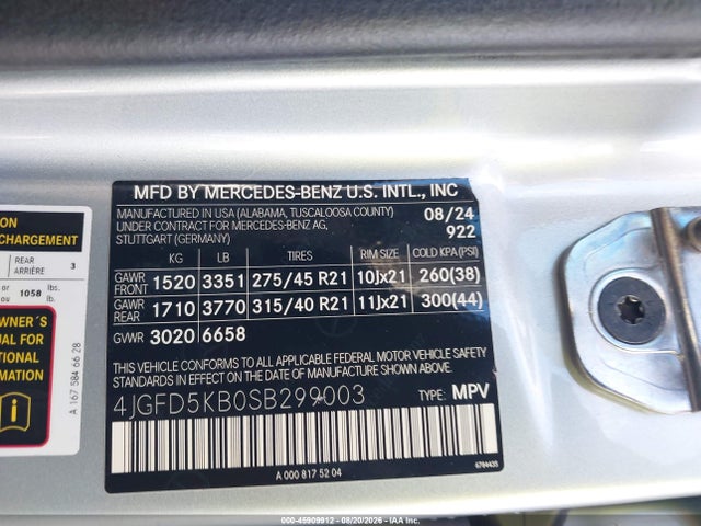 Aukcja sprzedaży 2025 Mercedes-benz Gle 450 Coupe 4matic, vin: 4JGFD5KB0SB299003, numer aukcji: 45909912