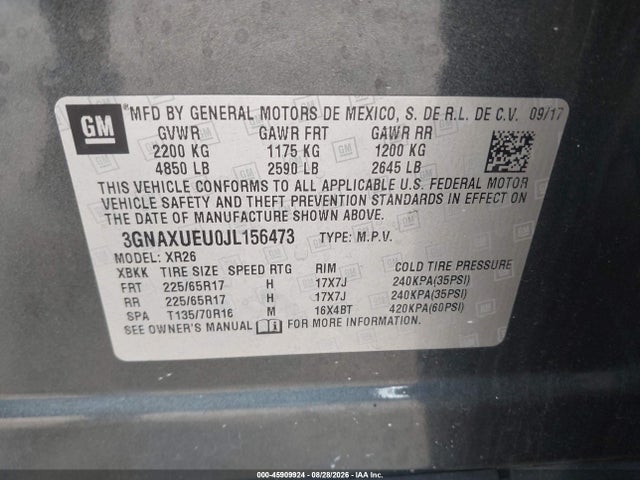45909924 :رقم المزاد ، 3GNAXUEU0JL156473 vin ، 2018 Chevrolet Equinox Lt مزاد بيع