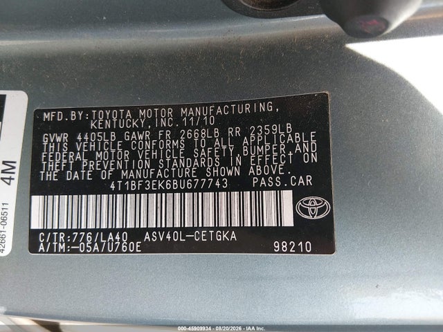 Продажа на аукционе авто 2011 Toyota Camry Xle, vin: 4T1BF3EK6BU677743, номер лота: 45909934
