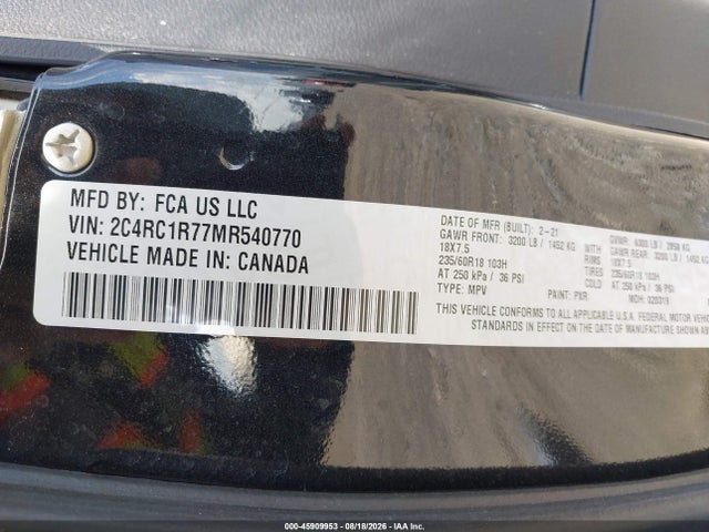 Aukcja sprzedaży 2021 Chrysler Pacifica Hybrid Touring, vin: 2C4RC1R77MR540770, numer aukcji: 45909953