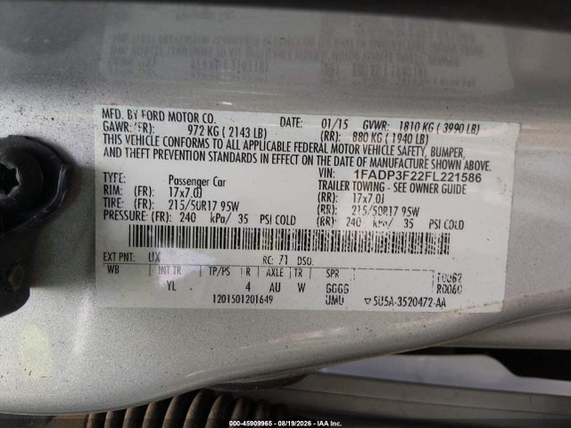 Ford FOCUS SE 2015 1FADP3F22FL221586 Image 9
