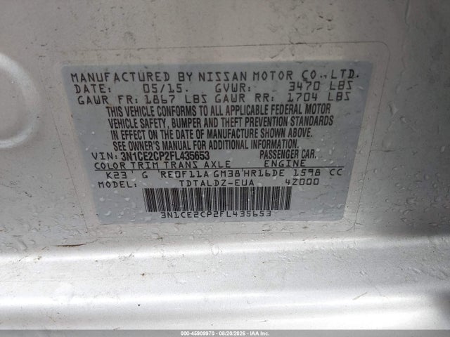 45909970 :رقم المزاد ، 3N1CE2CP2FL435653 vin ، 2015 Nissan Versa Note Sv مزاد بيع