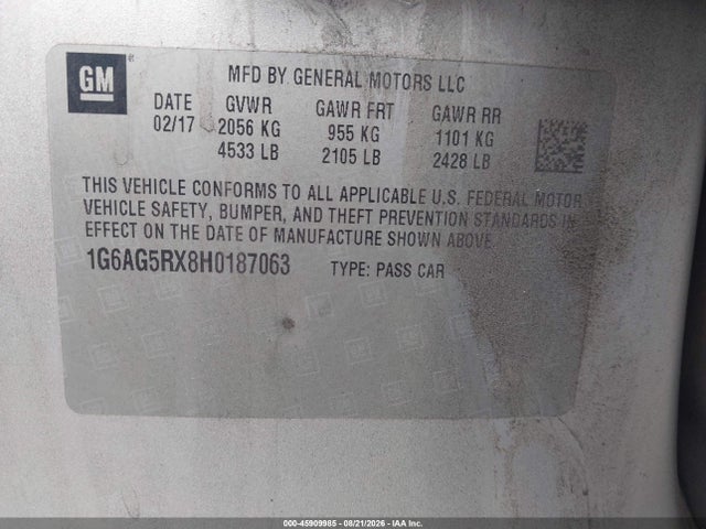 45909985 :رقم المزاد ، 1G6AG5RX8H0187063 vin ، 2017 Cadillac Ats Standard مزاد بيع
