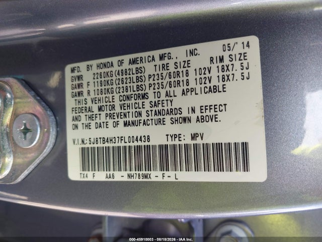 2015 Acura Rdx მანქანა იყიდება აუქციონზე, vin: 5J8TB4H37FL004438, აუქციონის ნომერი: 45910003