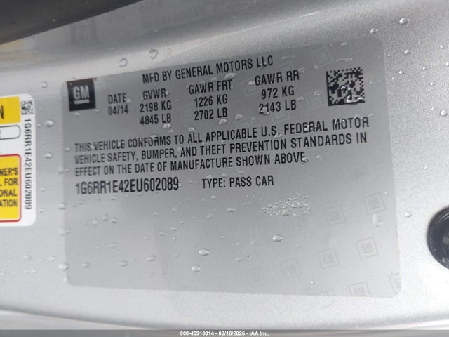 45910014 :رقم المزاد ، 1G6RR1E42EU602089 vin ، 2014 Cadillac Elr Standard مزاد بيع