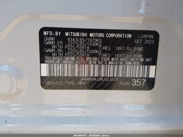 Aukcja sprzedaży 2024 Mitsubishi Outlander Sport 2.0 Le Awc, vin: JA4ARUAU3RU003624, numer aukcji: 45910017