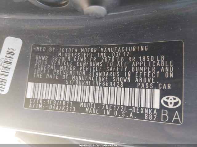 5YFBURHE1HP669428 Toyota COROLLA LE