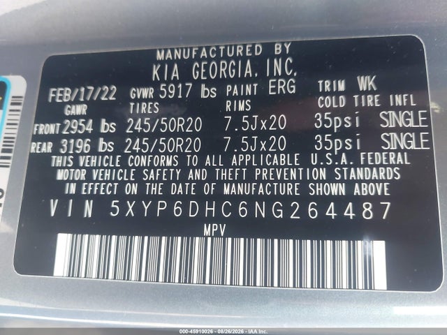Продажа на аукционе авто 2022 Kia Telluride S, vin: 5XYP6DHC6NG264487, номер лота: 45910026