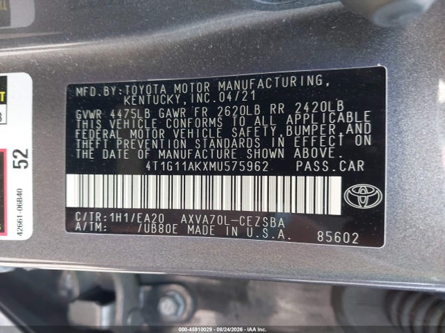 Toyota CAMRY SE 2021 4T1G11AKXMU575962 Image 9