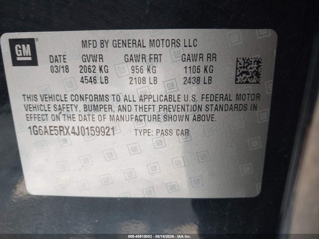 Aukcja sprzedaży 2018 Cadillac Ats Standard, vin: 1G6AE5RX4J0159921, numer aukcji: 45910052