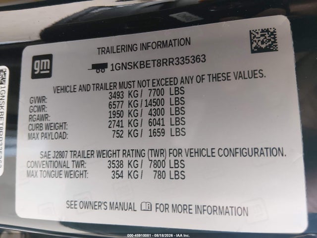 1GNSKBET8RR335363 Chevrolet Suburban 4wd Ls