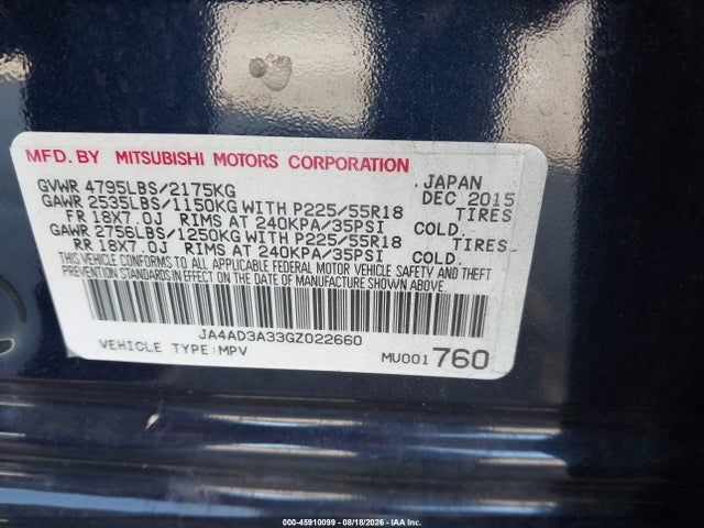 Продаж на аукціоні авто 2016 Mitsubishi Outlander Se, vin: JA4AD3A33GZ022660, номер лоту: 45910099
