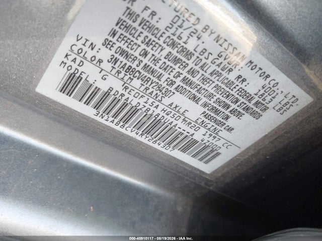 Продаж на аукціоні авто 2024 Nissan Sentra Sv Xtronic Cvt, vin: 3N1AB8CV4RY284307, номер лоту: 45910117