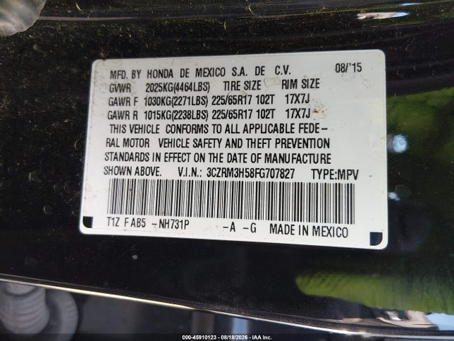 Продажа на аукционе авто 2015 Honda Cr-v Ex, vin: 3CZRM3H58FG707827, номер лота: 45910123