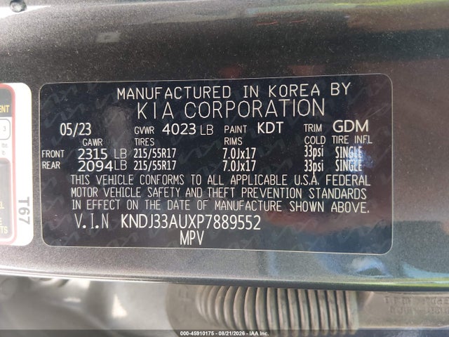 Aukcja sprzedaży 2023 Kia Soul Ex, vin: KNDJ33AUXP7889552, numer aukcji: 45910175