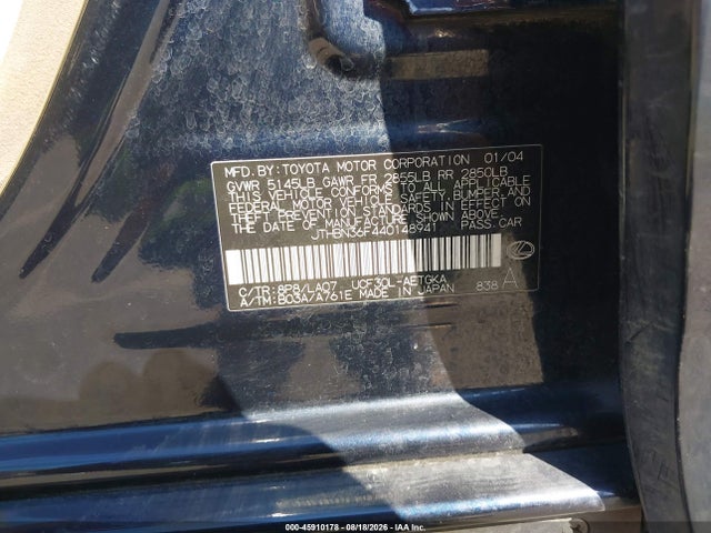 Aukcja sprzedaży 2004 Lexus Ls 430, vin: JTHBN36F440148941, numer aukcji: 45910178