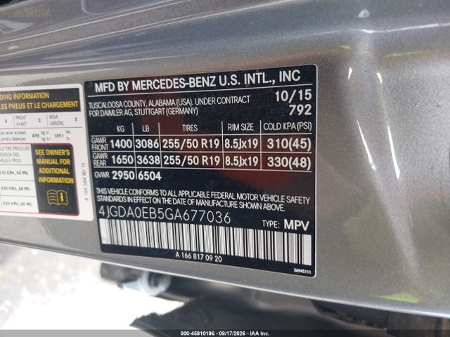2016 Mercedes-benz Gle 300d 4matic მანქანა იყიდება აუქციონზე, vin: 4JGDA0EB5GA677036, აუქციონის ნომერი: 45910196