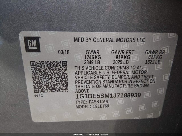 Chevrolet Cruze Lt Auto 2018 1G1BE5SM1J7188939 Image 9