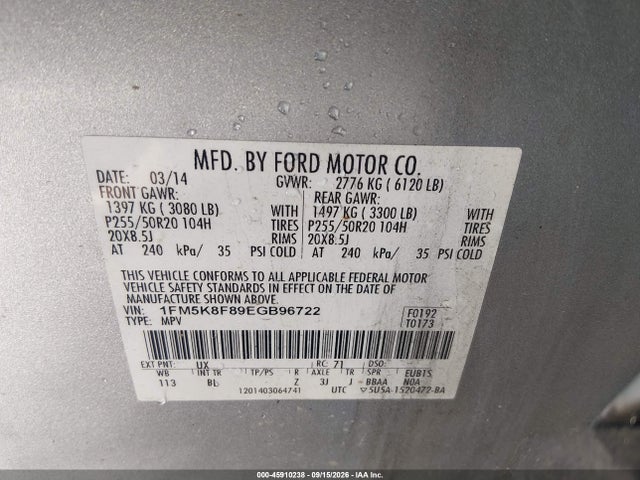 45910238 :رقم المزاد ، 1FM5K8F89EGB96722 vin ، 2014 Ford Explorer Limited مزاد بيع