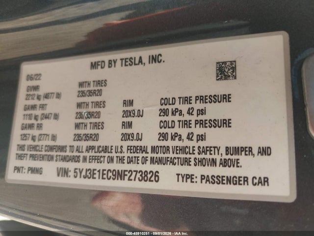 Tesla Model 3 Performance Dual Motor All-wheel Drive 2022 5YJ3E1EC9NF273826 Image 9