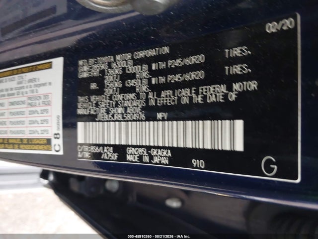 2020 Toyota 4runner Limited მანქანა იყიდება აუქციონზე, vin: JTEBU5JR8L5804976, აუქციონის ნომერი: 45910260