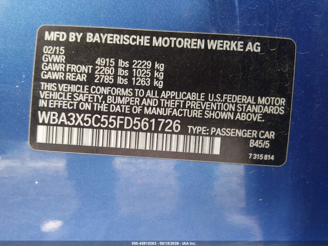 Продаж на аукціоні авто 2015 Bmw 328i Gran Turismo Xdrive, vin: WBA3X5C55FD561726, номер лоту: 45910263