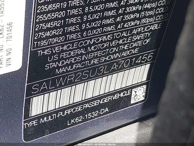 Продажа на аукционе авто 2020 Land Rover Range Rover Sport Hse Mhev, vin: SALWR2SU3LA701456, номер лота: 45910270