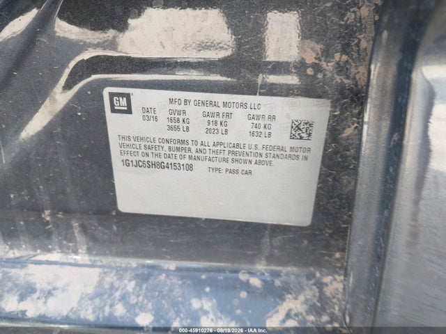 Продажа на аукционе авто 2016 Chevrolet Sonic Lt Auto, vin: 1G1JC6SH8G4153108, номер лота: 45910276