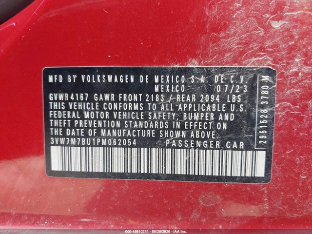 45910281 :رقم المزاد ، 3VW7M7BU1PM062054 vin ، 2023 Volkswagen Jetta 1.5t Se مزاد بيع