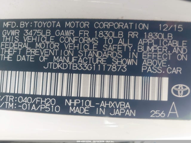 Toyota Prius C One 2016 JTDKDTB33G1117873 Image 9