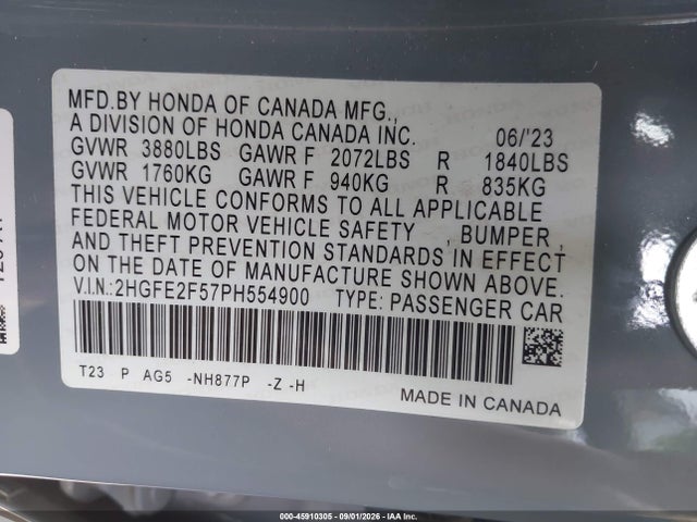 Honda Civic Sport 2023 2HGFE2F57PH554900 Image 9