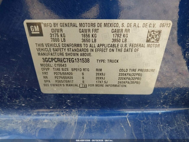 Продаж на аукціоні авто 2014 Chevrolet Silverado 1500 Lt, vin: 3GCPCREC7EG131538, номер лоту: 45910306