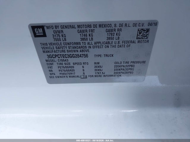 3GCPCTEC3GG284756 Chevrolet Silverado 1500 High Country