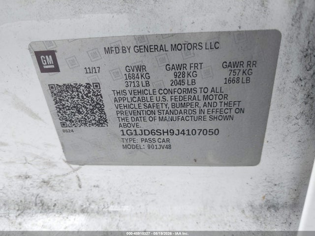 45910327 :رقم المزاد ، 1G1JD6SH9J4107050 vin ، 2018 Chevrolet Sonic Lt Auto مزاد بيع