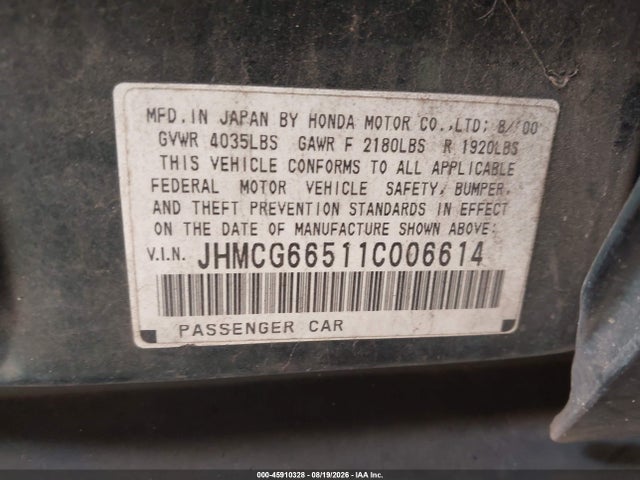 Продажа на аукционе авто 2001 Honda Accord 2.3 Lx, vin: JHMCG66511C006614, номер лота: 45910328