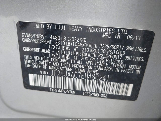 Aukcja sprzedaży 2014 Subaru Forester 2.5i, vin: JF2SJAAC7EH486241, numer aukcji: 45910374