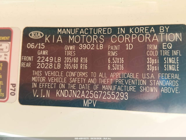 2016 Kia Soul მანქანა იყიდება აუქციონზე, vin: KNDJN2A25G7255293, აუქციონის ნომერი: 45910375