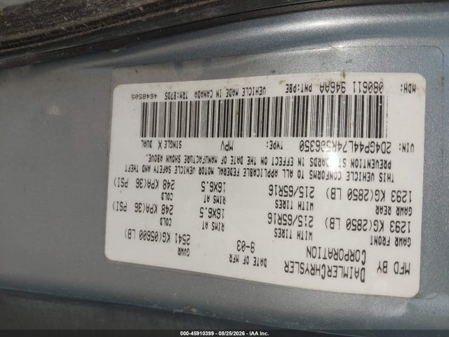 45910399 :رقم المزاد ، 2D4GP44L74R506350 vin ، 2004 Dodge Grand Caravan Sxt مزاد بيع