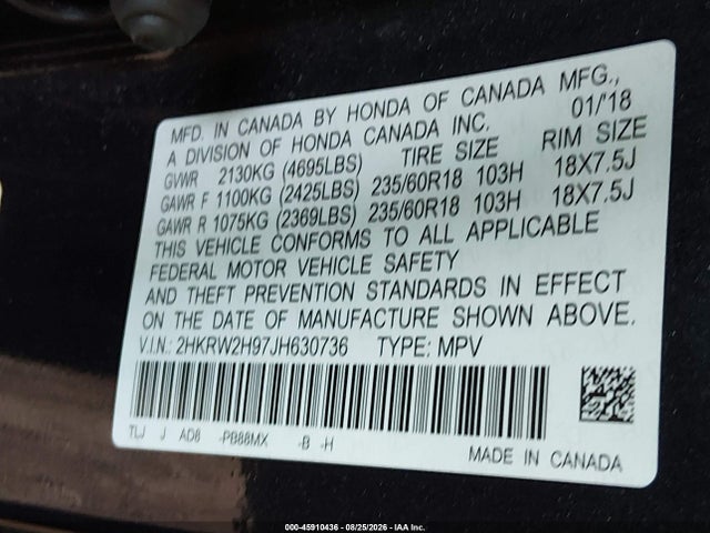 2HKRW2H97JH630736 Honda Cr-v Touring