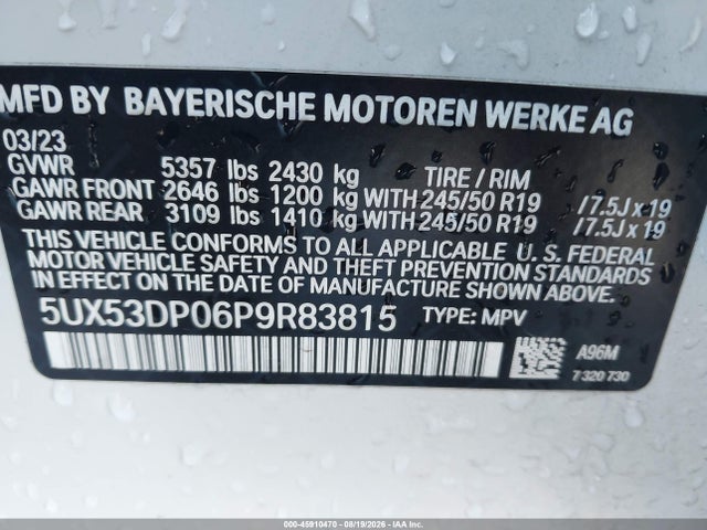 Продажа на аукционе авто 2023 Bmw X3 Xdrive30i, vin: 5UX53DP06P9R83815, номер лота: 45910470
